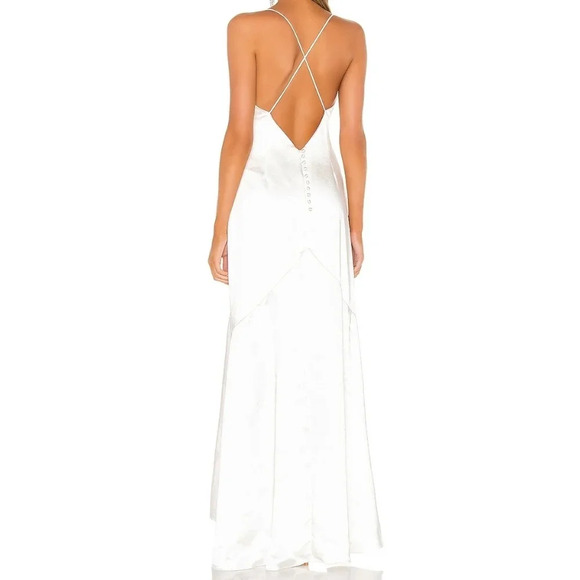 NWT ELLIATT Aisle dress in white satin cowl neckline with low back button accent - Picture 9 of 10